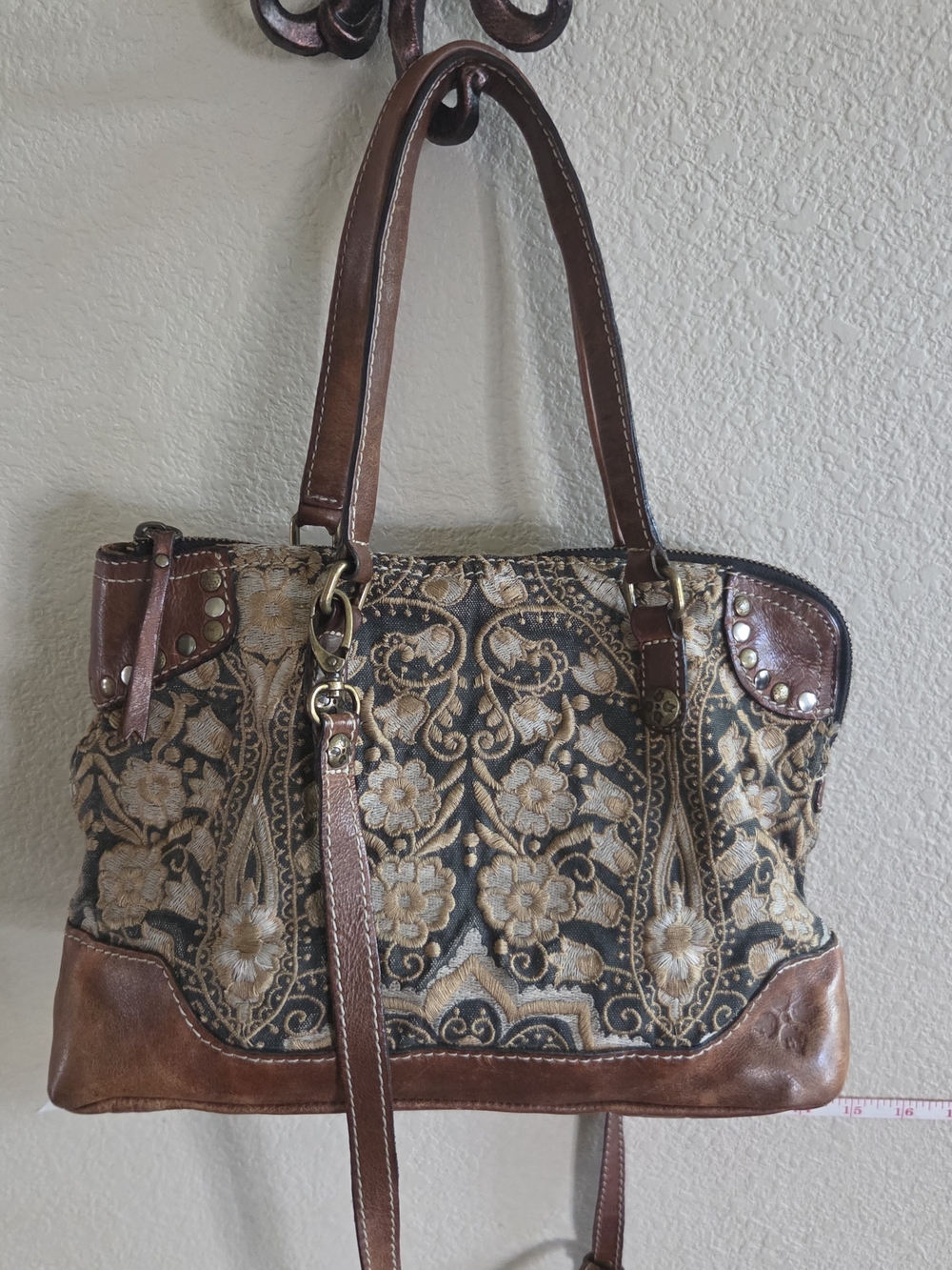 Patricia Nash Tapestry Floral Embroidered Satchel - Black and Brown
